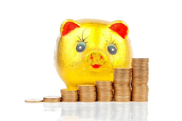 Piggy bank and coins — Stock Photo, Image