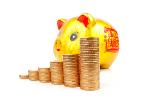 Piggy bank and coins — Stock Photo, Image