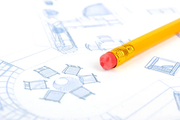 Pencil and blueprint — Stock Photo, Image