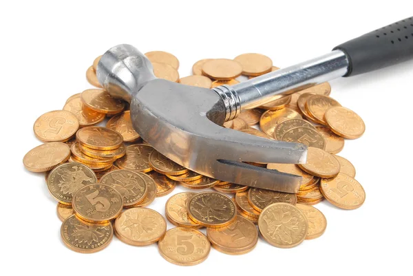 Hammer and coins — Stock Photo, Image