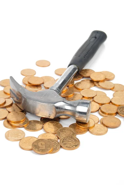 Hammer and coins — Stock Photo, Image