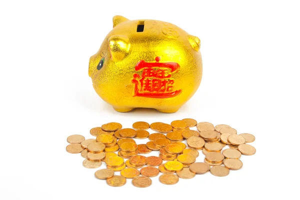 Banco porquinho e moedas — Fotografia de Stock