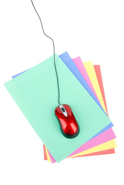 Bilgisayar fare ve renkli kağıt — Stok fotoğraf
