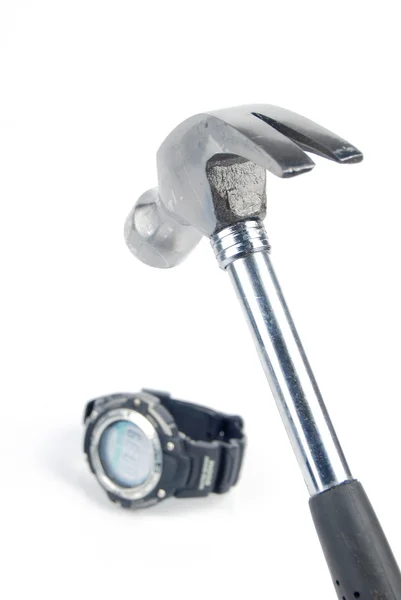 Hammer and watch on white background — Stock Photo, Image