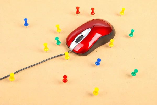 Push pin a počítačové myši — Stock fotografie
