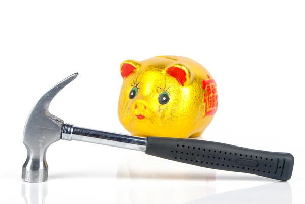 Hammer and piggy bank — Stock Photo, Image