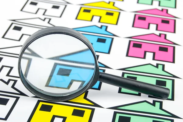 Magnifier and house — Stock Photo, Image