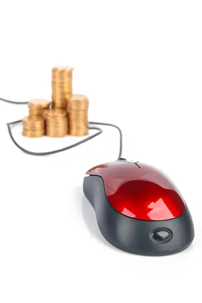 Počítačová myš a mince — Stock fotografie