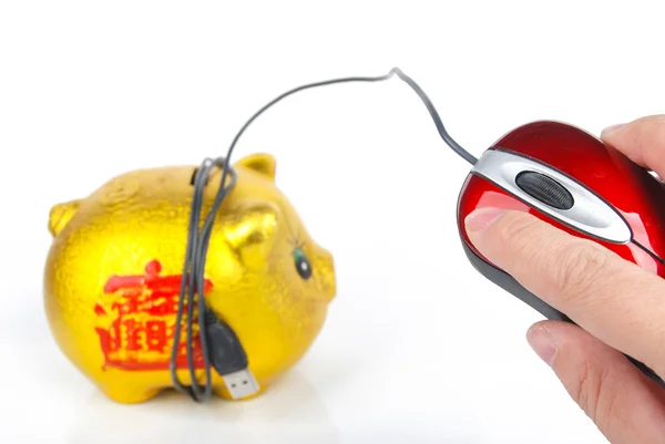 Piggy bank and Computer mouse — Stock Photo, Image