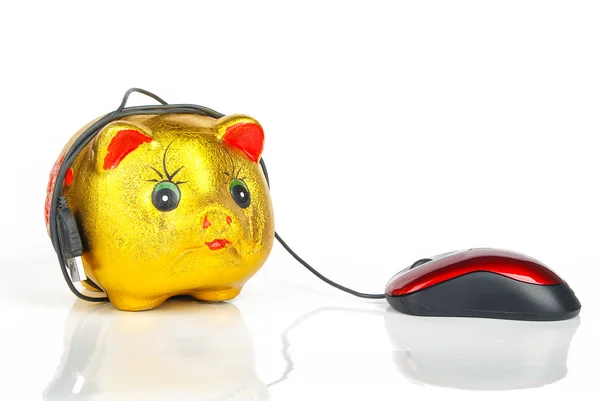 Hucha y ratón de ordenador — Foto de Stock