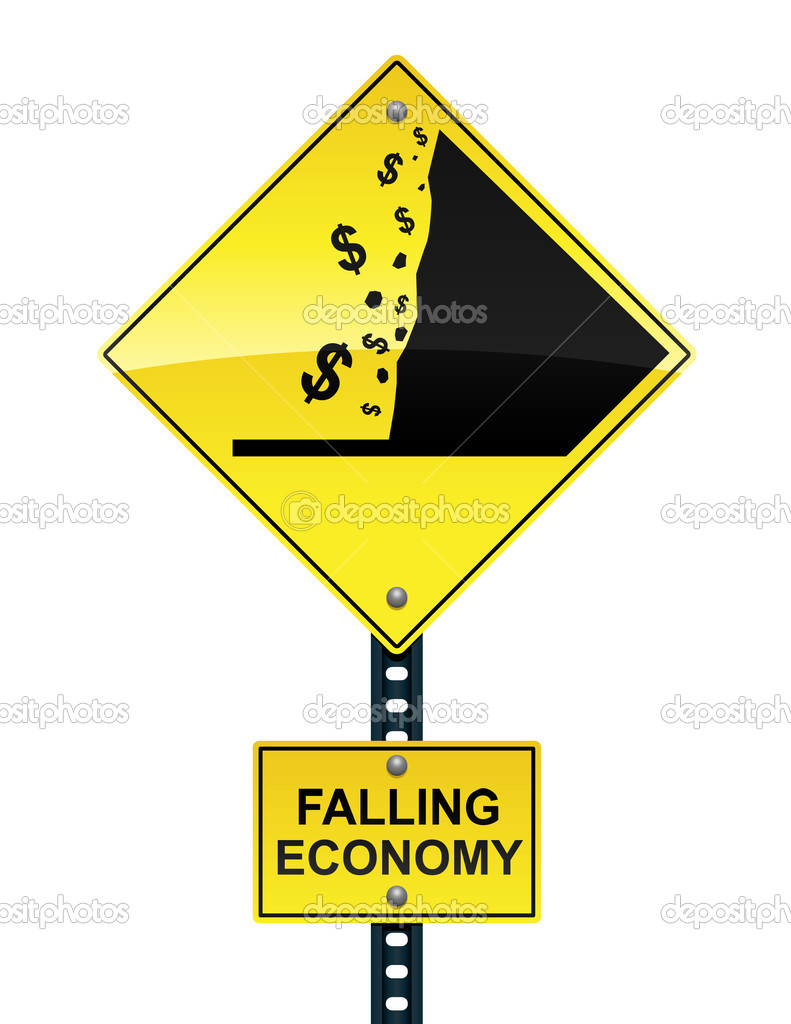 Falling economy road sign