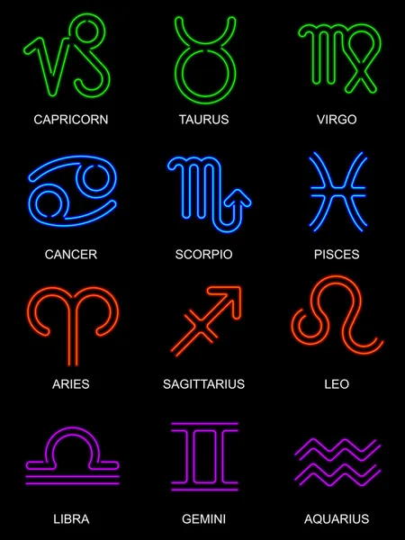 Néon signes du zodiaque — Image vectorielle