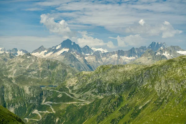 Vista Sobre Paso Alta Montaña Grimsel Las Montañas Circundantes Corazón —  Fotos de Stock