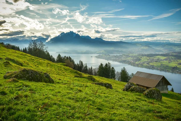 Вид Озеро Люцерн Седенальпа Над Кембриджским Озером Швейцарии Стоковое Фото