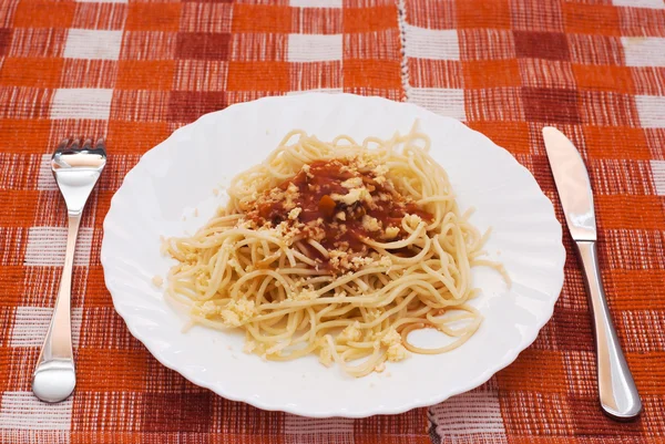 Portion of spaghetti with sauce
