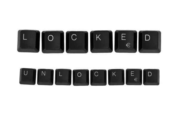 Låsta och olåsta tecken skrivet på ett tangentbord — Stockfoto