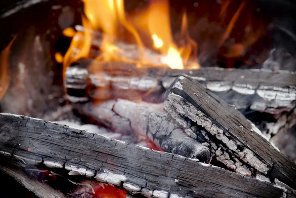 Legna carbonizzata nel fuoco — Foto Stock