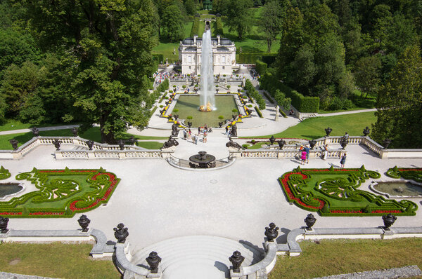 Linderhof castle with great fountain, Bavaria, Germany