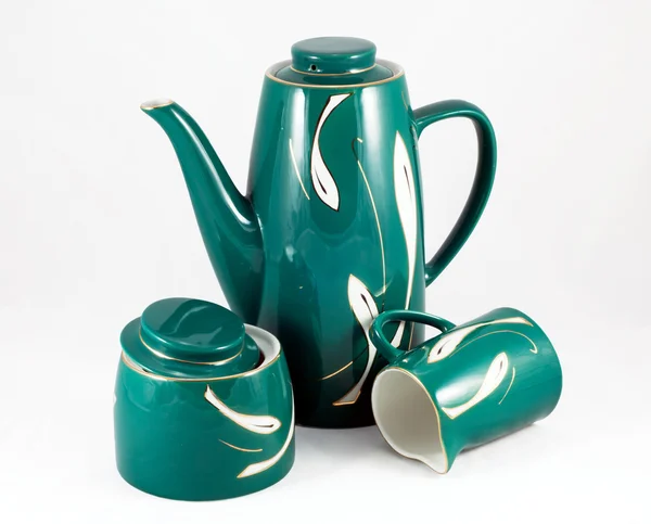 Set van turquoise kruik, cup en suiker kom — Stockfoto