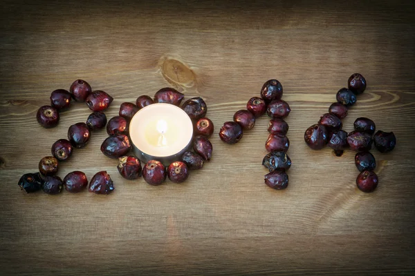 PF 2014 made from the rosehip with tea candle — Stock Photo, Image
