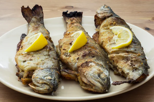 Three delicious grilled trouts — Stock Photo, Image