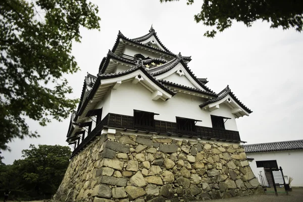 Hikone castle framed by leaves