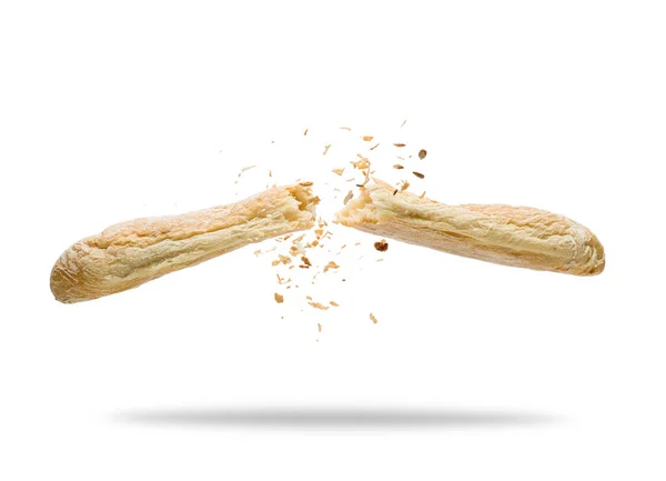 Bread Jumping Crumbs White Background — Stock Photo, Image