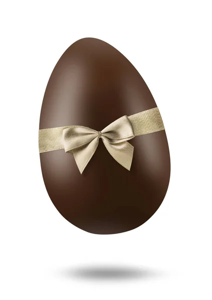Chocolate Easter Egg Gold Ribbon Isolated White Background — Stockfoto