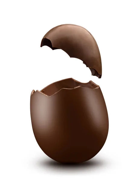 Oeuf Pâques Chocolat Cassé Sur Fond Blanc — Photo