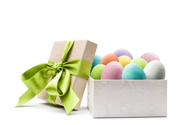 Colorful Easter Eggs Gift Box White Background — Stock Photo, Image