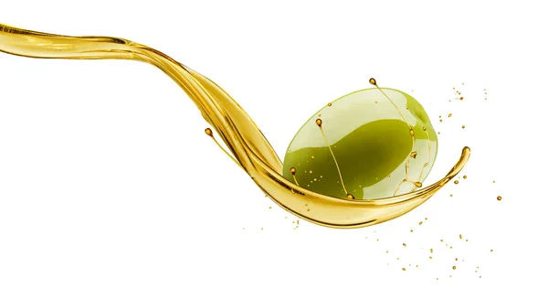 Olejová Vlna Stříkající Zelenou Olivou Izolované Bílém Pozadí — Stock fotografie
