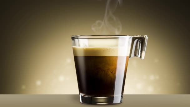 Steaming Black Coffee Glass Cup Brown Background — 비디오