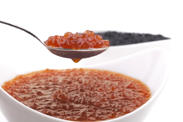 Red Caviar on Spoon — Stock Photo, Image