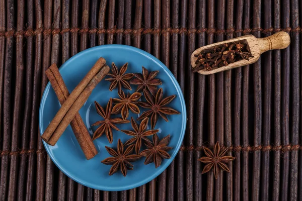 Cinnamon on Blue — Stock Photo, Image