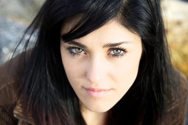 Portrait of serious girl teenager with beautiful eyes — Stock Photo, Image