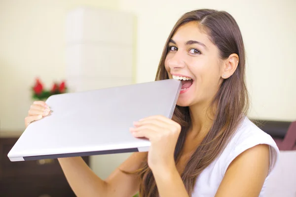 I am going to eat my computer — Stock Photo, Image