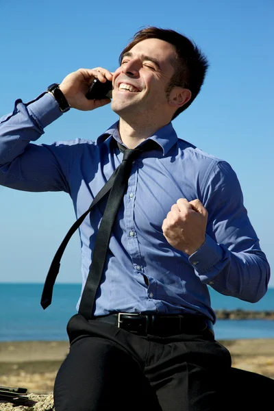 Happy succesful european business man winning deal — Stock Photo, Image