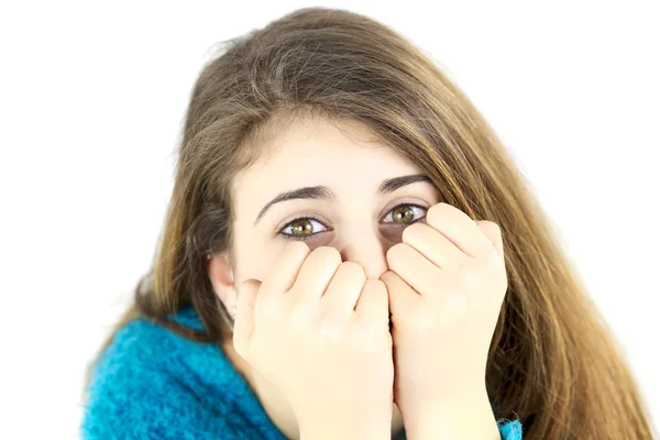 Cute female teenager hiding and playing — Stock Photo, Image