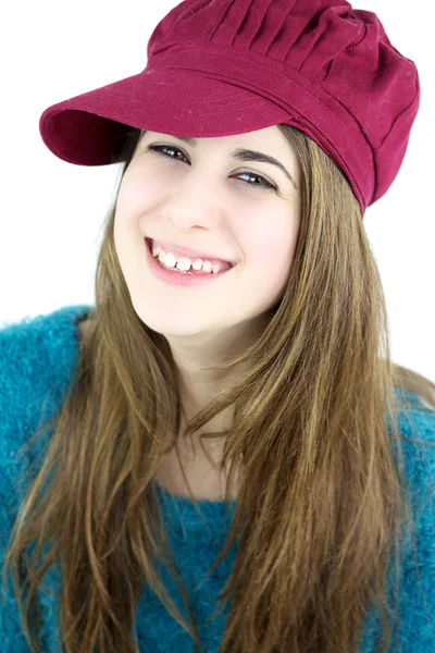 Colorato ritratto felice di ragazza con cappello rosa — Foto Stock