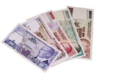 binlerce lira banknotlar eski Türk Lirası 1990'larda etrafında karışık