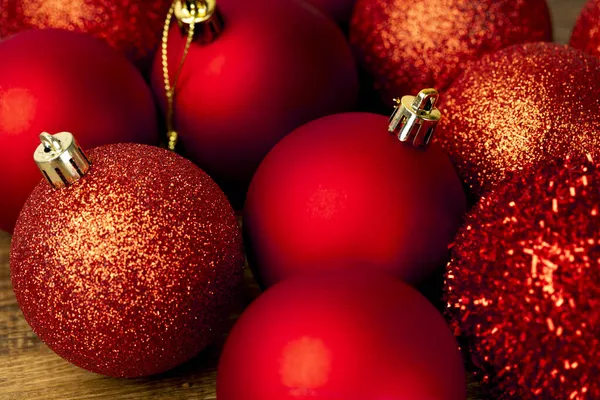 Assortimenti Palline Ornamentali Natale Rosso Primo Piano — Foto Stock