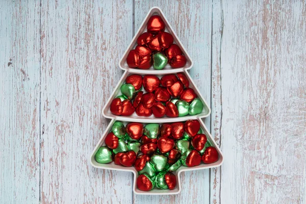 Hjärta Form Choklad Godis Tall Form Platta Jul Mellanmål Blekblå — Stockfoto
