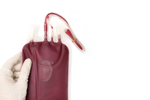 Hand Handske Som Håller Blodpåse — Stockfoto