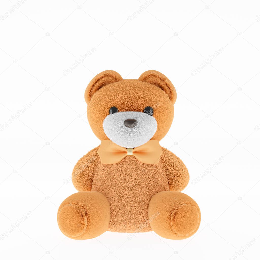 3D rendering illustration of a cute toy bear with a bow tle.