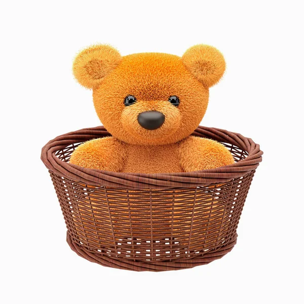 Render Illustration Cute Bear Wicker Basket White Background — Stock Photo, Image