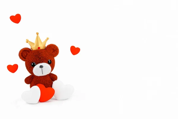 Render Illustration Cute Stuffed Toy Bear Gold Crown White Background — Stock Photo, Image