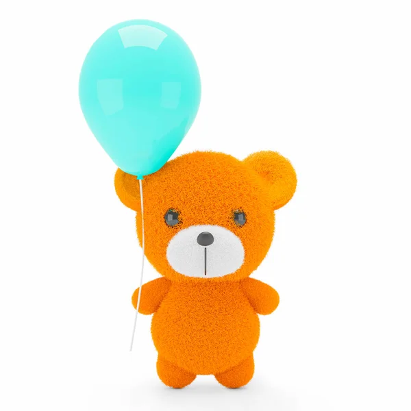 Ilustración Renderizado Lindo Oso Peluche Fondo Blanco Globo Azul —  Fotos de Stock