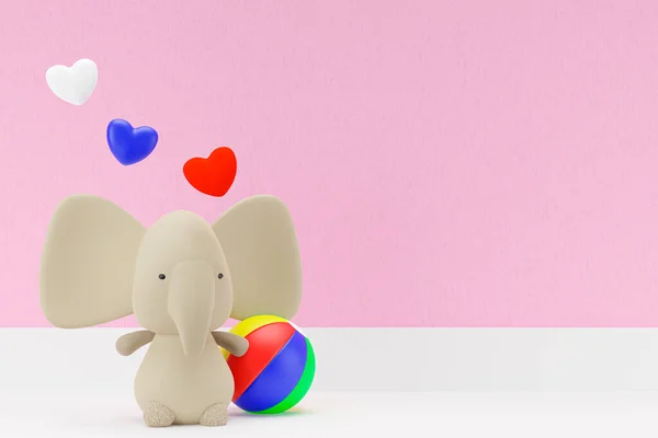Ilustracja Słonia Zabawki Modelu Kulki Półce Różowej Ścianie — Zdjęcie stockowe