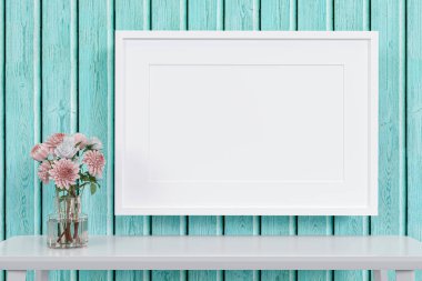 3D oluşturulmuş resim çerçevesi çiçek vazosu ile taklit edilir.