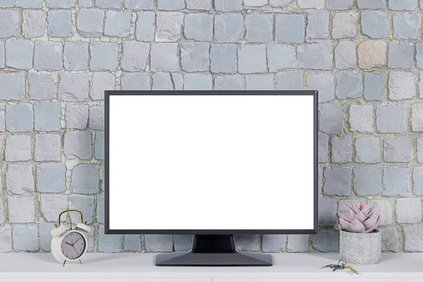 Illustrazione Resa Desktop Del Computer Con Monitor Mock — Foto Stock